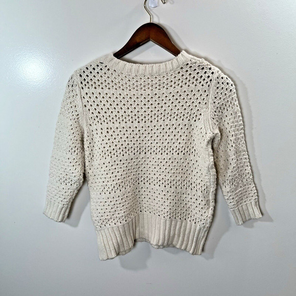 Far Away From Close Women's Crochet Angora Blend Sweater Shirt Size S Cream Boho - Picture 2 of 8